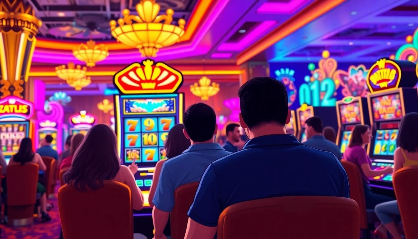 Main players enjoying the excitement of the batman138 slot in an upscale casino environment.