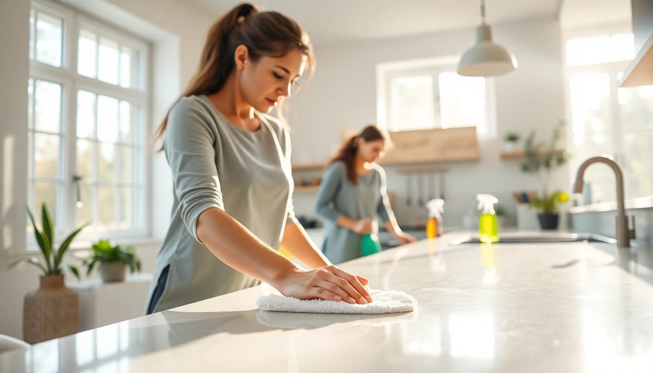 Enhance your environment with our professional cleaning service, featuring a cleaner in action.