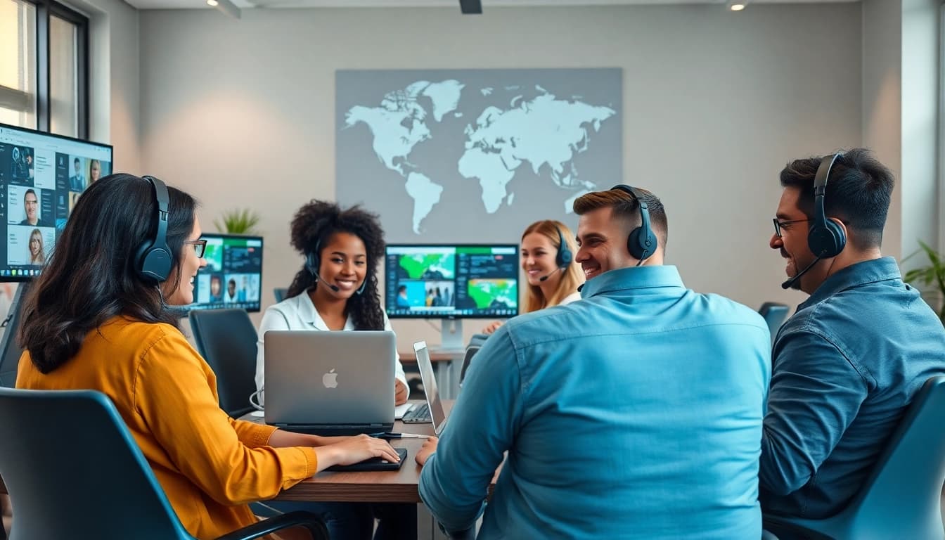 On-demand interpretation services in a professional setting with diverse interpreters.
