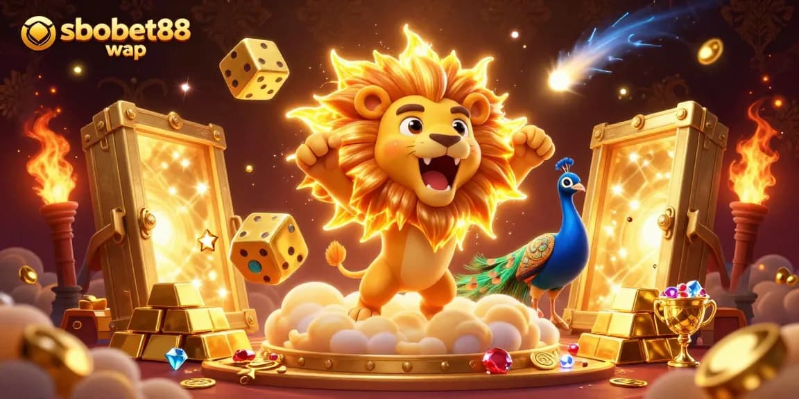 Bet on sbobet88 wap with exciting golden treasures and vibrant gambling elements in a rich 3D scene.