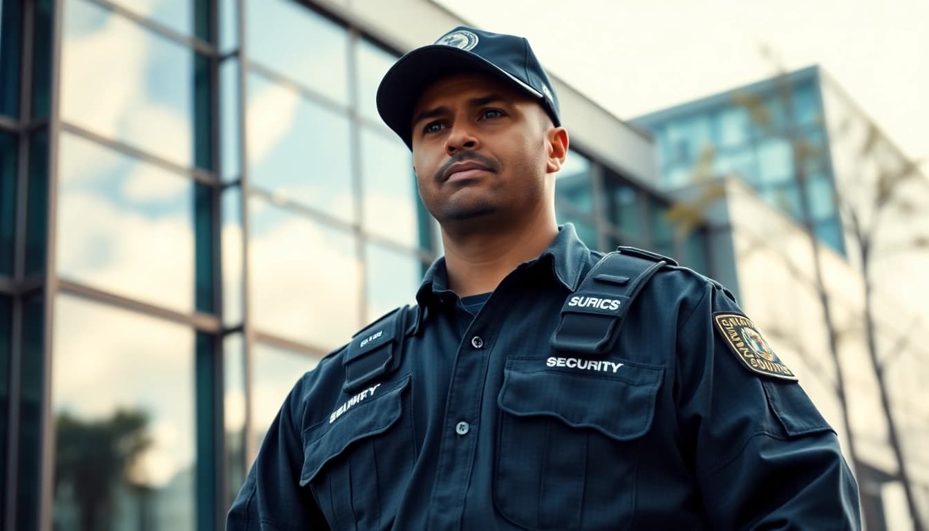 Security Services Fredericksburg by a dedicated security guard monitoring a commercial property.
