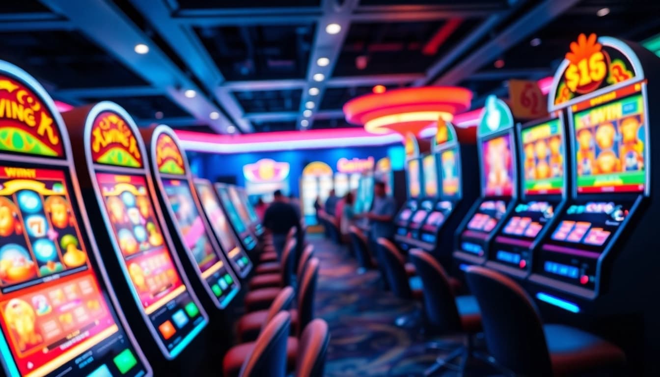 Pengalaman bermain slot88 dengan mesin slot cerah dan suasana kasino yang ramai