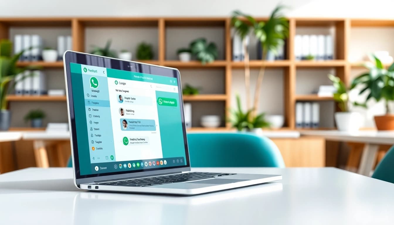 Understand What is a CRM for WhatsApp through a professional office scene showcasing CRM interface.