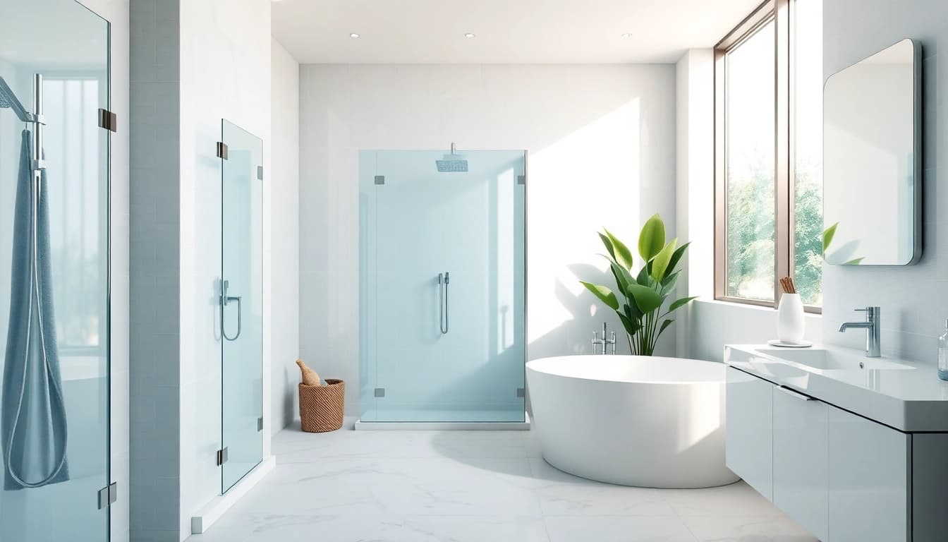 Showcasing elegant showers UK with glass enclosures and modern fixtures.