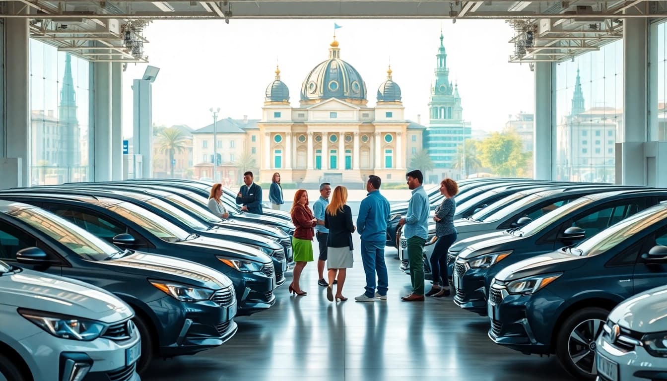 Enjoying inchiriere masini options at a vibrant car rental location in Chisinau, showcasing diverse vehicles and friendly service.