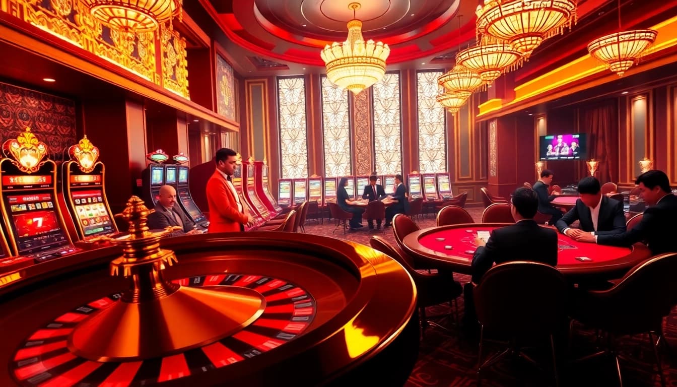 Engaged gamblers playing games and enjoying the luxurious atmosphere at Trang chủ Haywin casino.