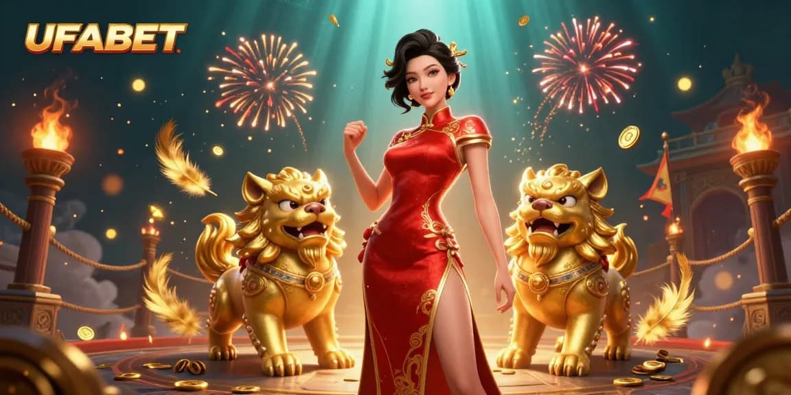 Engage in thrilling gameplay at UFABET with an enchanting Asian-themed casino illustration.