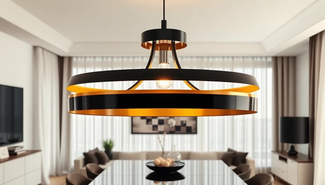 Illuminate your space with a stunning black and gold light fixture that enhances your decor.