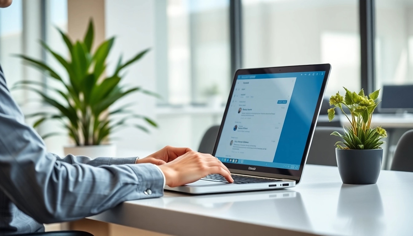 Extract emails from linkedin profiles using a laptop in a modern office setting.