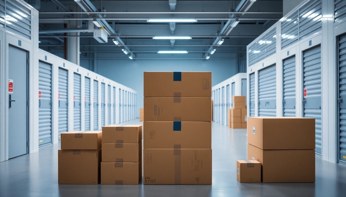 Explore self storage units organized in a modern, well-lit facility, showcasing diverse sizes.