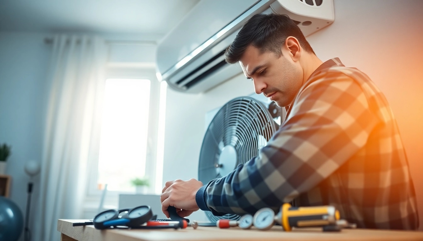Provide expert HVAC Repair Tampa with a technician servicing an air conditioning unit.