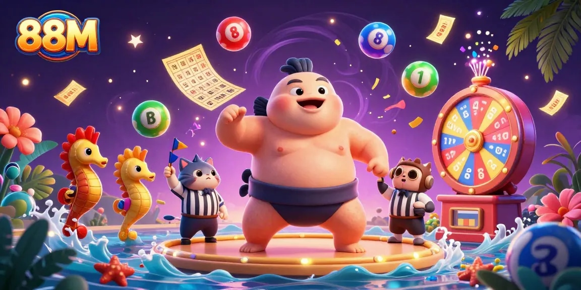 88M's vibrant underwater casino scene features a playful fugu, catfish referee, and lively elements.