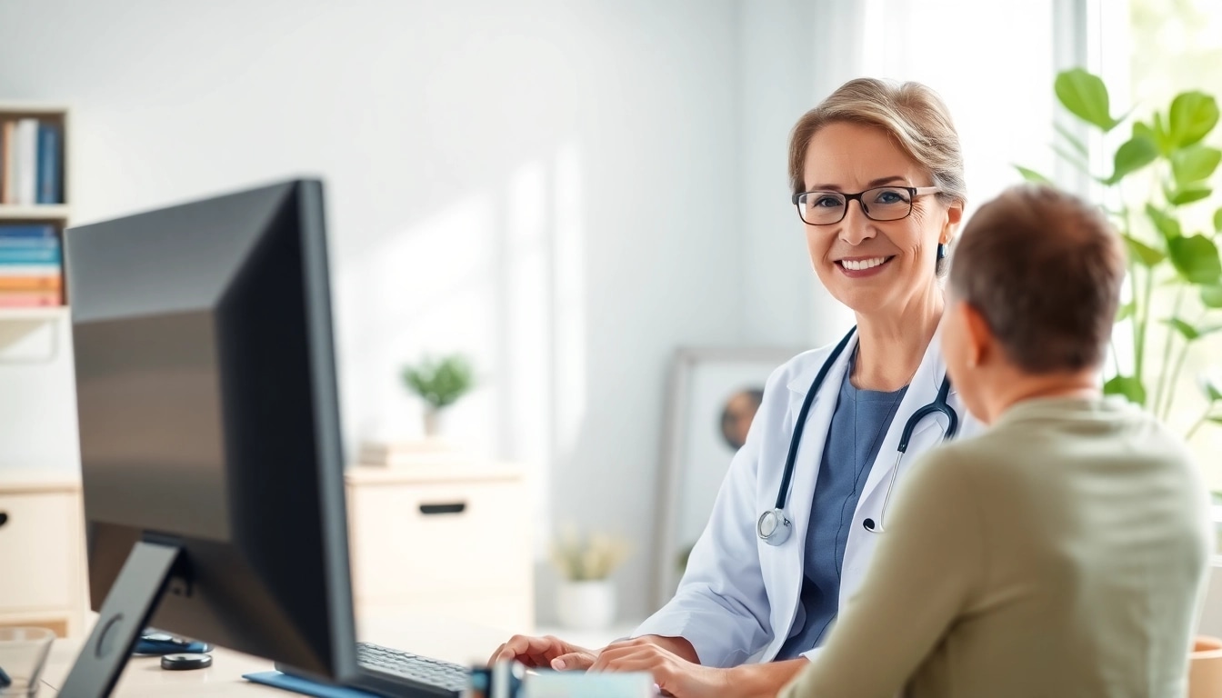 Engaging same day online doctor visit between a patient and doctor in a home office setting.