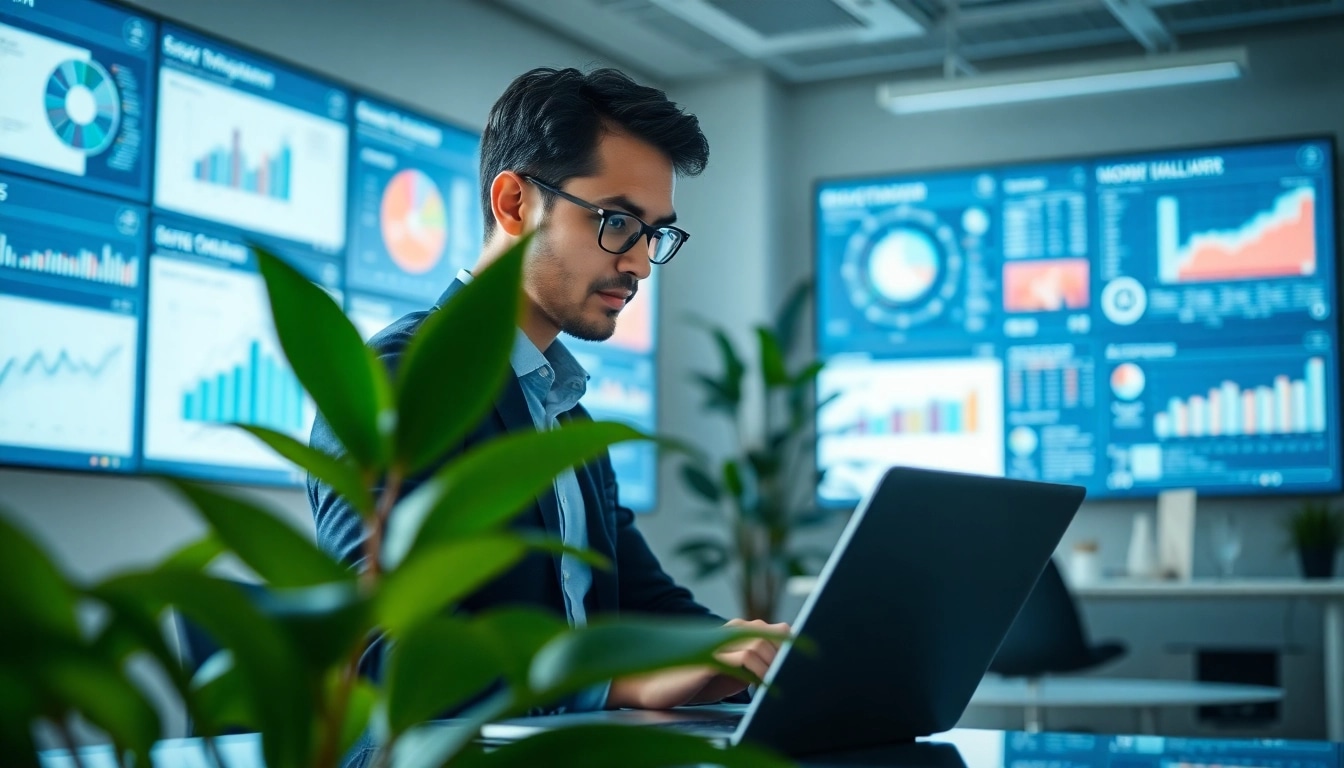 Using AI for competitive intelligence analysis by a professional in a modern office