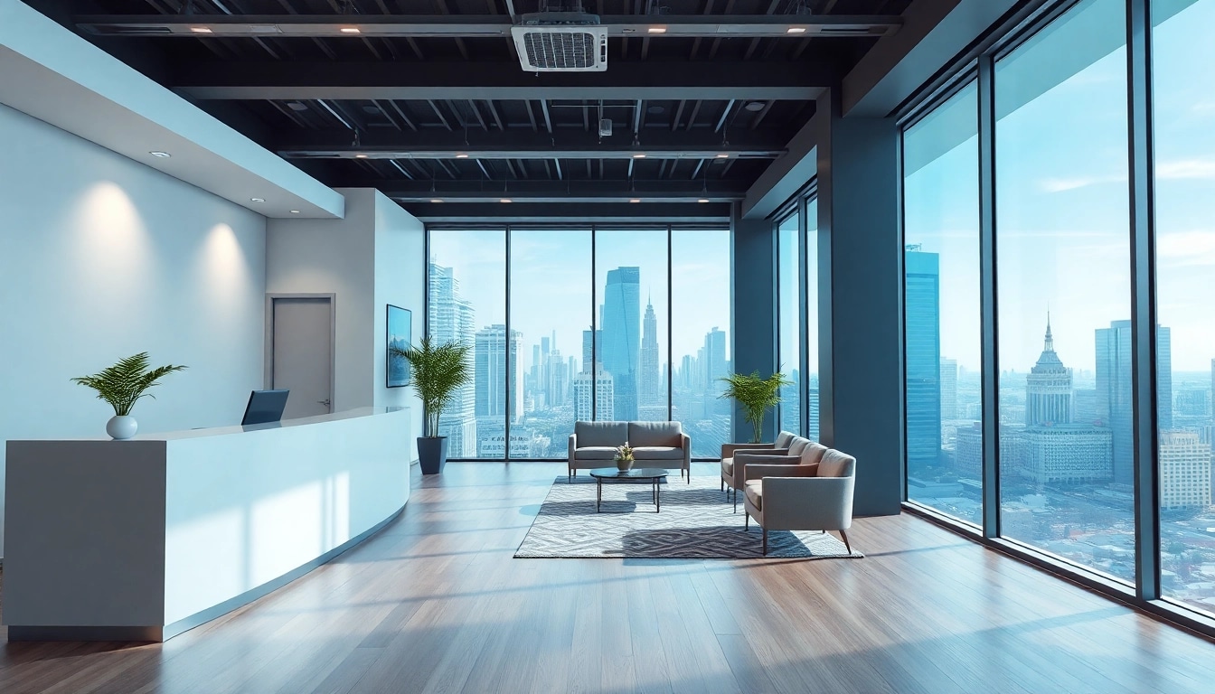 Real Estate office interior with modern design and inviting ambiance.