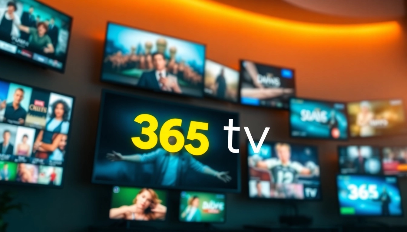 365tv의 로고가 중심에 있는 밝고 편안한 디지털 풍경