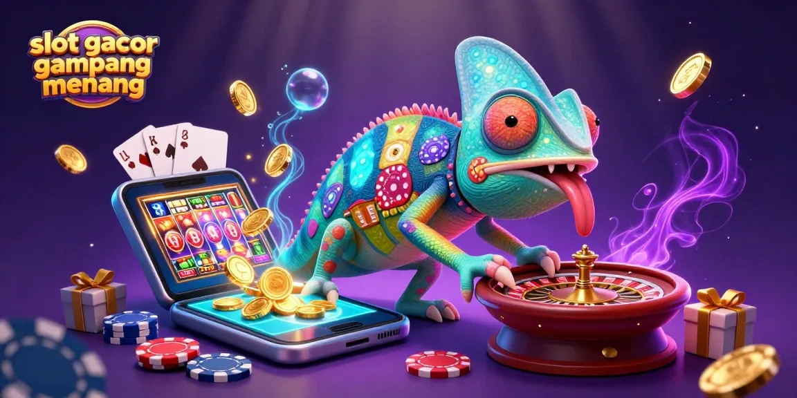 Engage with slot gacor gampang menang through vibrant 3D casino illustration showcasing dynamic game elements.
