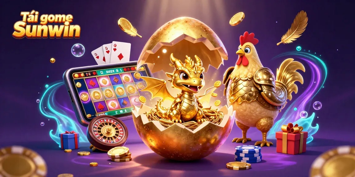 Experience the thrill of Tải game Sunwin with a spectacular illustration of a golden dragon amidst poker chips.
