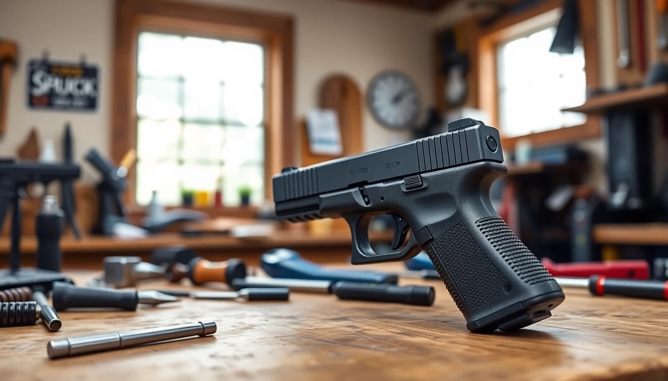 Buy Glock 19 slide showcasing its sleek design and craftsmanship for firearm enthusiasts.