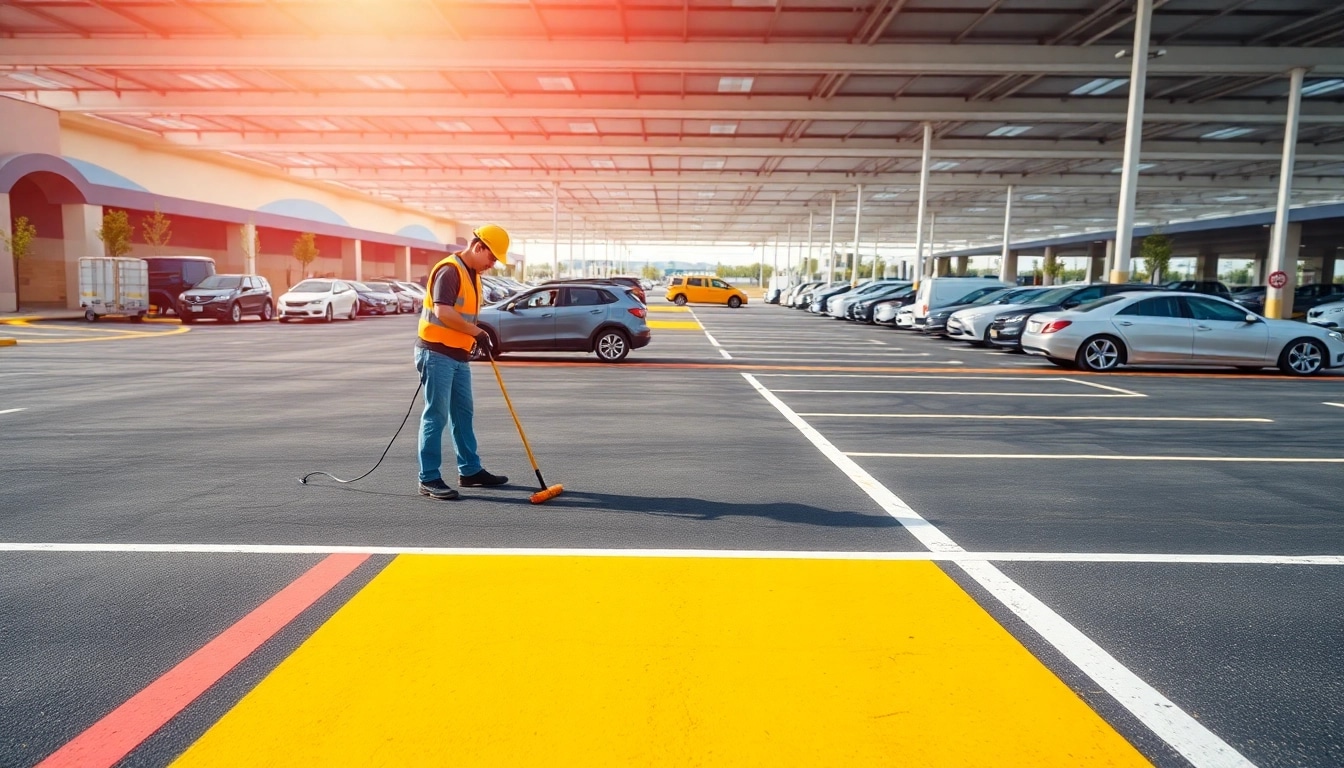 Jackson parking lot striping highlighting clear and vivid line markings in a well-organized commercial area.