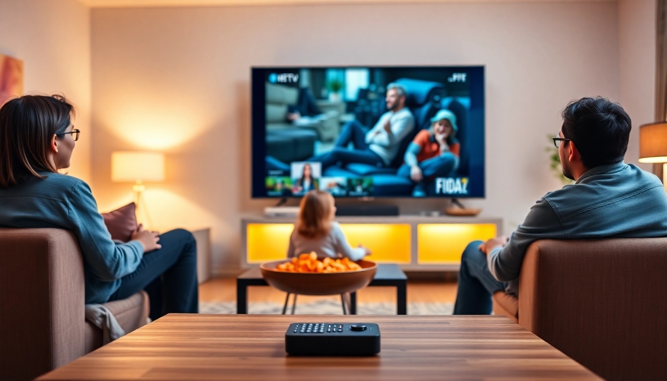 Enhance your home entertainment with an iptv order, featuring a family streaming on a cozy living room TV.
