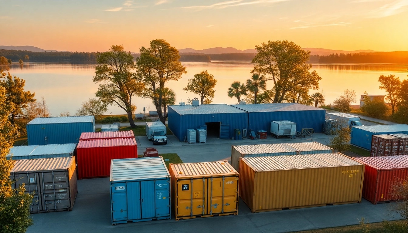 Efficient cold lake storage facility featuring modern units and a tranquil lake backdrop.
