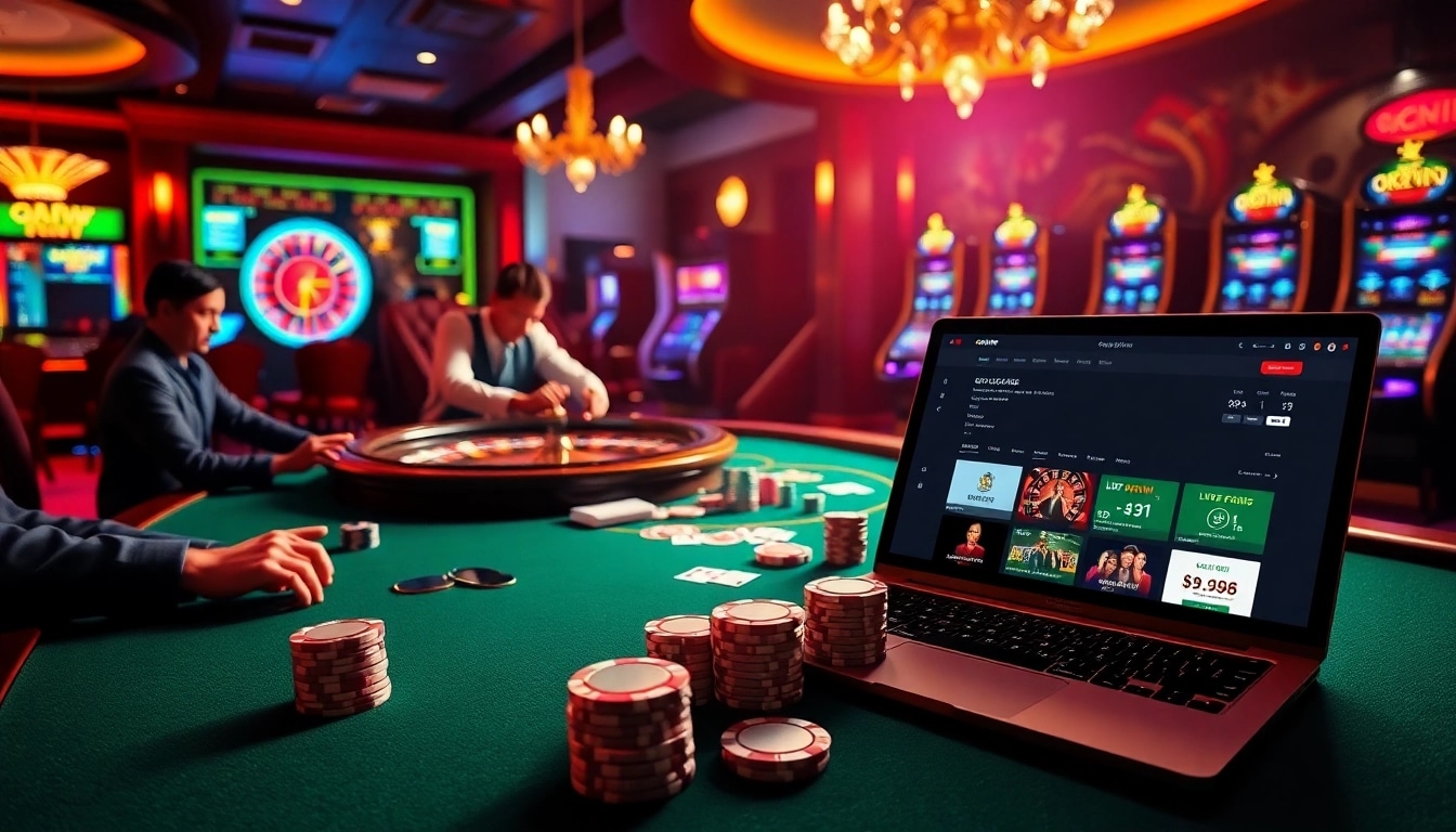 Experience excitement at an OKWIN poker table with vibrant chips and cards.
