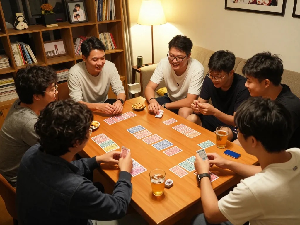 Cách Chơi Bài Tấn in a friendly home setting, capturing strategy and fun.