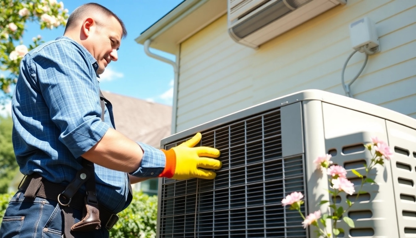 AC replacement Beekman NY specialist inspecting a residential unit in bright daylight.