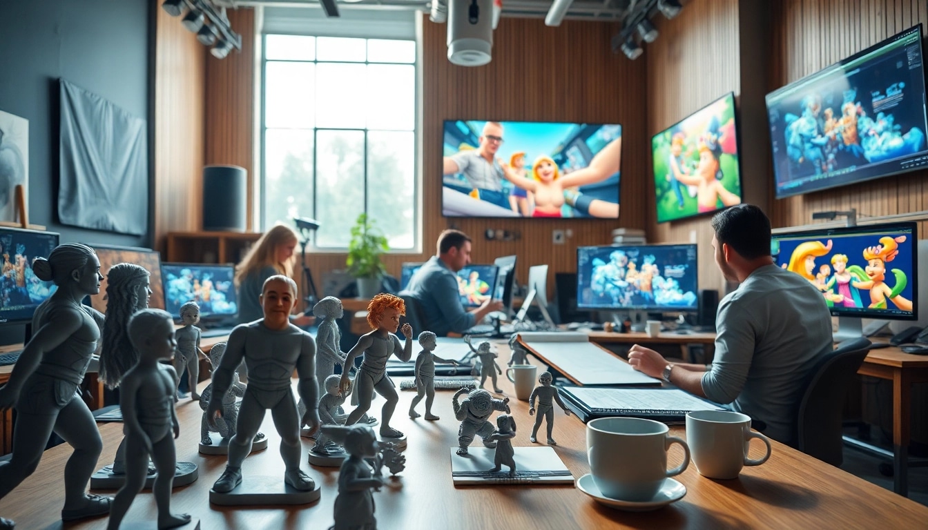 Animationsstudio mit kreativen Künstlern bei der Zusammenarbeit an Animationsprojekten.