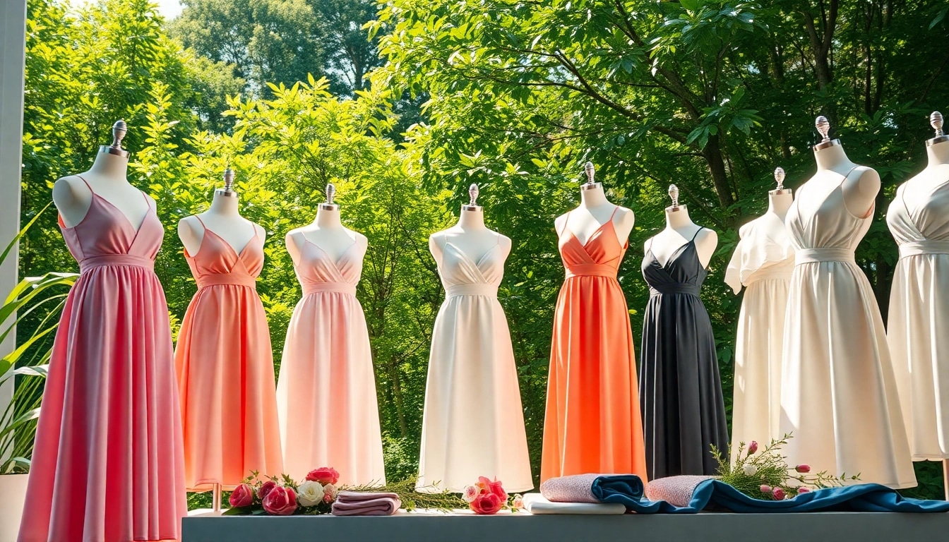Discover unique designs from a Dresses Manufacturer featuring colorful dresses in a sunlit garden setting.