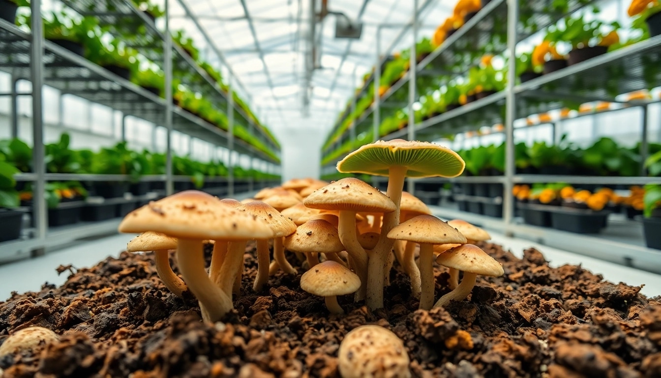 Buy psychedelics online Canada by showcasing psilocybin mushrooms in a cultivated environment.