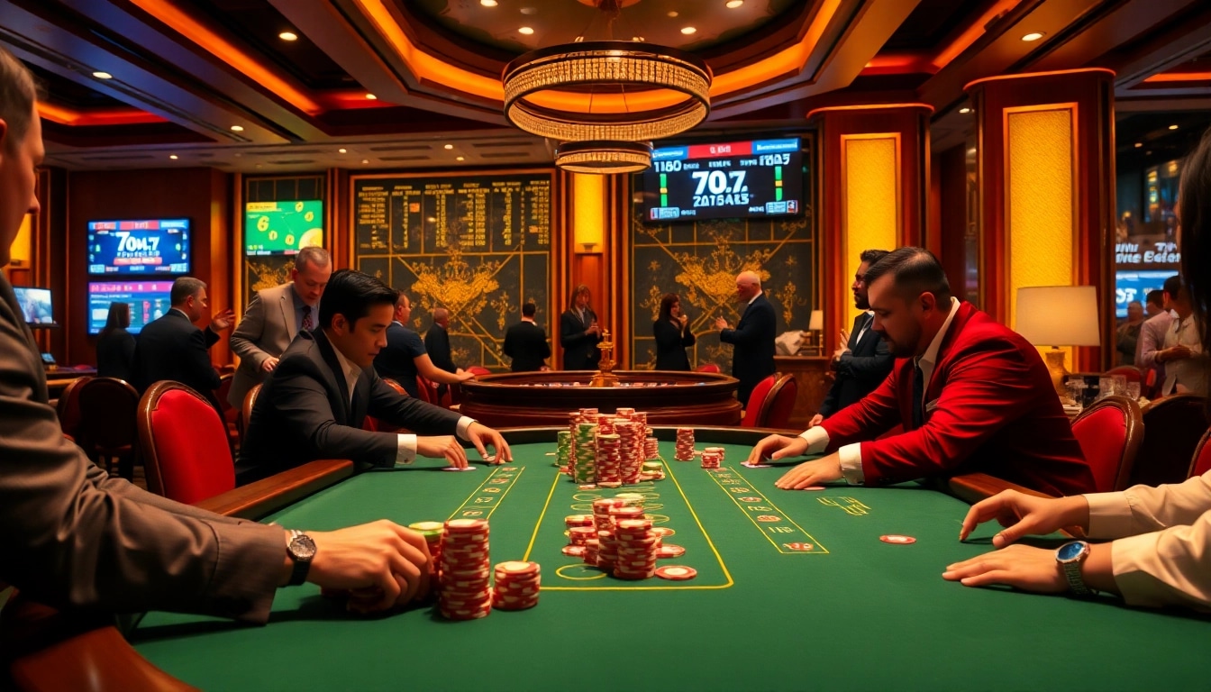 Players at a luxurious poker table strategically engaging with betting slips and 7mcn odds displayed prominently.