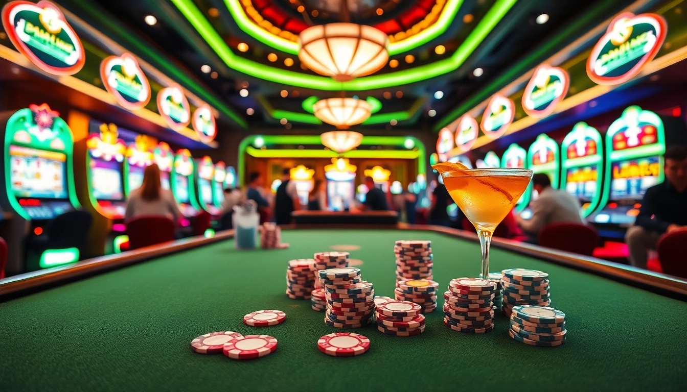 Bermain igamble247 di meja poker yang meriah di kasino dengan suasana yang energik.