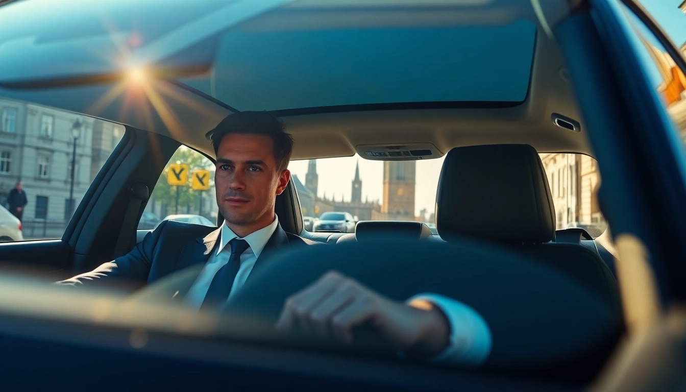 Chauffeur Services Nottingham with luxury car and professional chauffeur in Nottingham's streets.