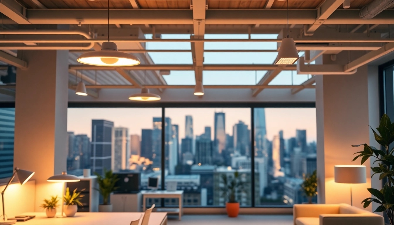 Showcase of innovative lighting solutions illuminating a modern office environment.