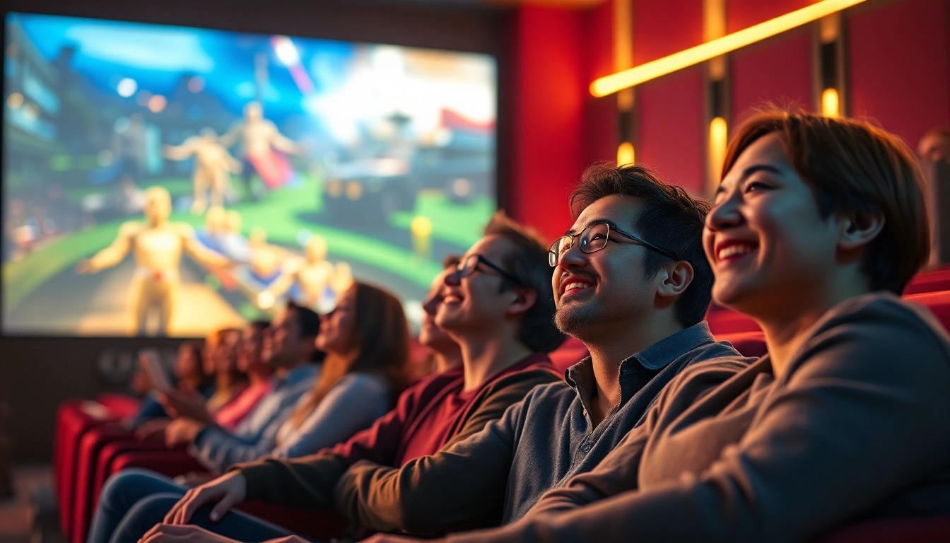 Experience ดูหนังออนไลน์ in a vibrant cinema filled with engaged viewers.