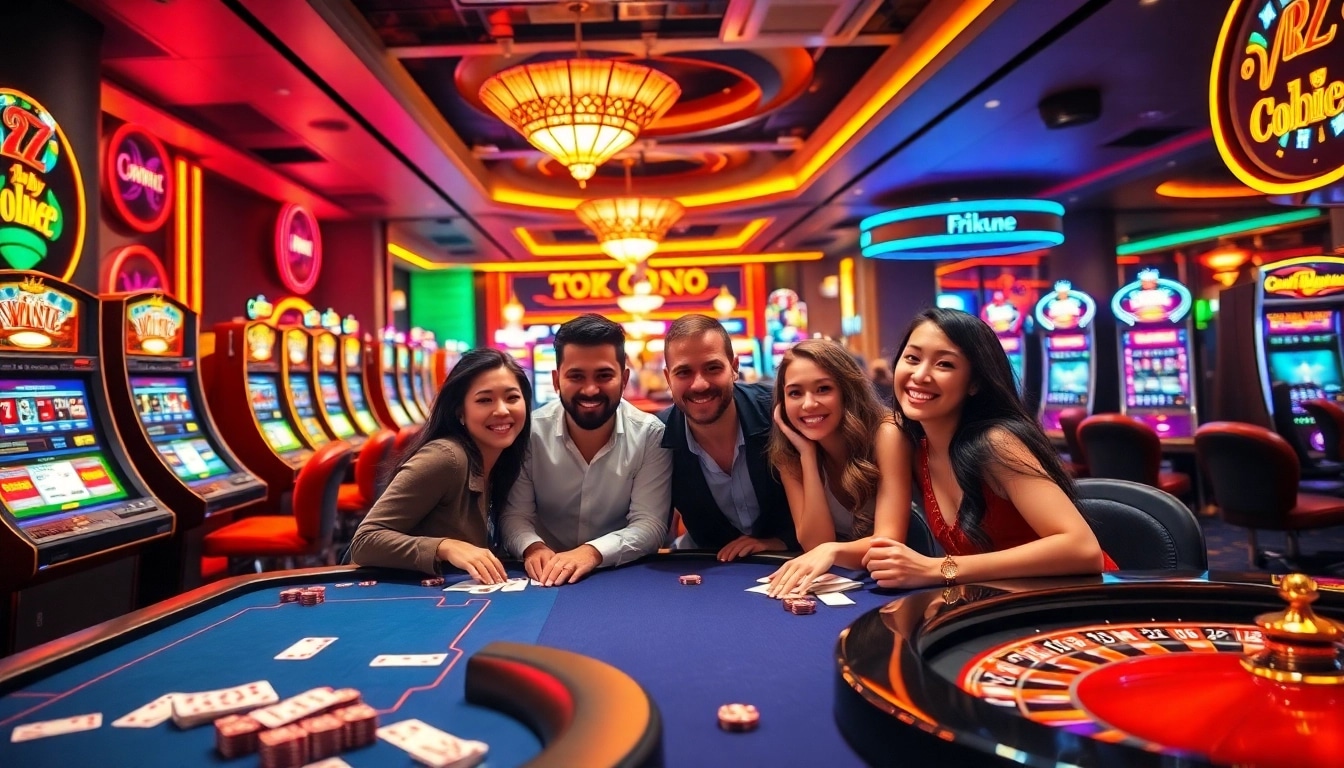 Engaging scene of players at casino sites celebrating wins with vibrant gaming atmosphere.