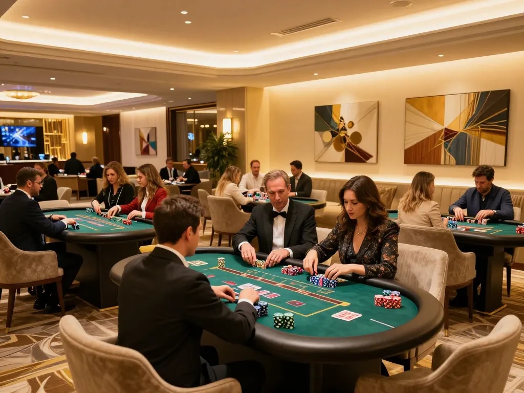 Luck8 players enjoying a sophisticated gaming experience in a premium casino environment