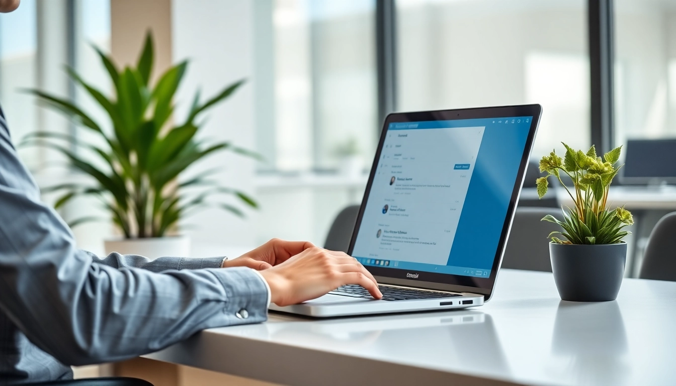 Extract emails from linkedin profiles using a laptop in a modern office setting.