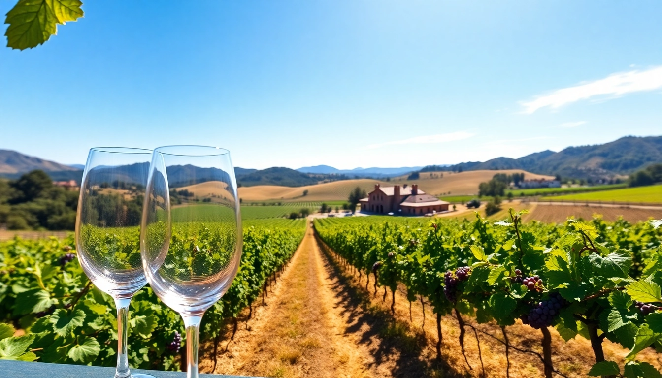 Visit the best wineries in California, featuring stunning vineyards and elegant wine glasses.