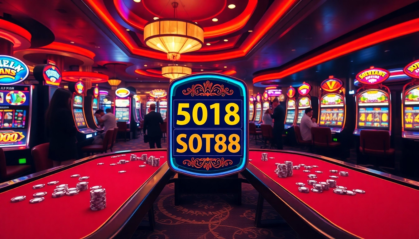 Players celebrating wins on the vibrant SLOT88 machines in a luxurious casino environment.