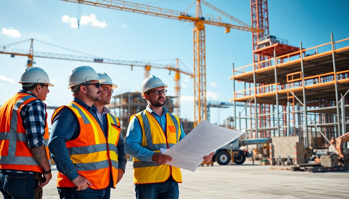 Carolinas construction site with builders collaborating and vibrant machinery in action.