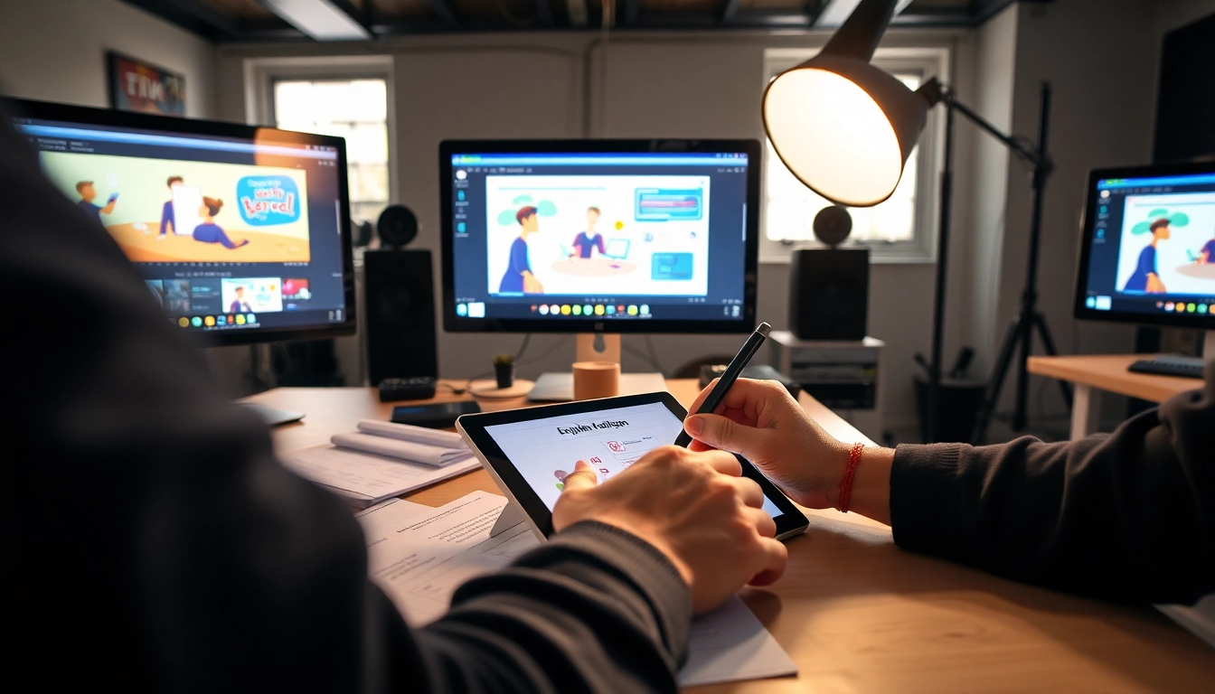 Erklärvideo erstellen in einem kreativen Studio mit lebhaften Farben und Animationssoftware.