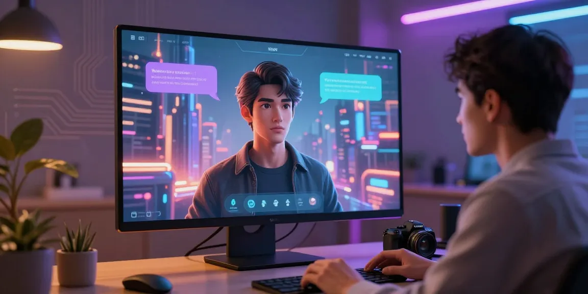 User engaging with crushon ai avatar in a futuristic tech setting, highlighting immersive digital interaction.