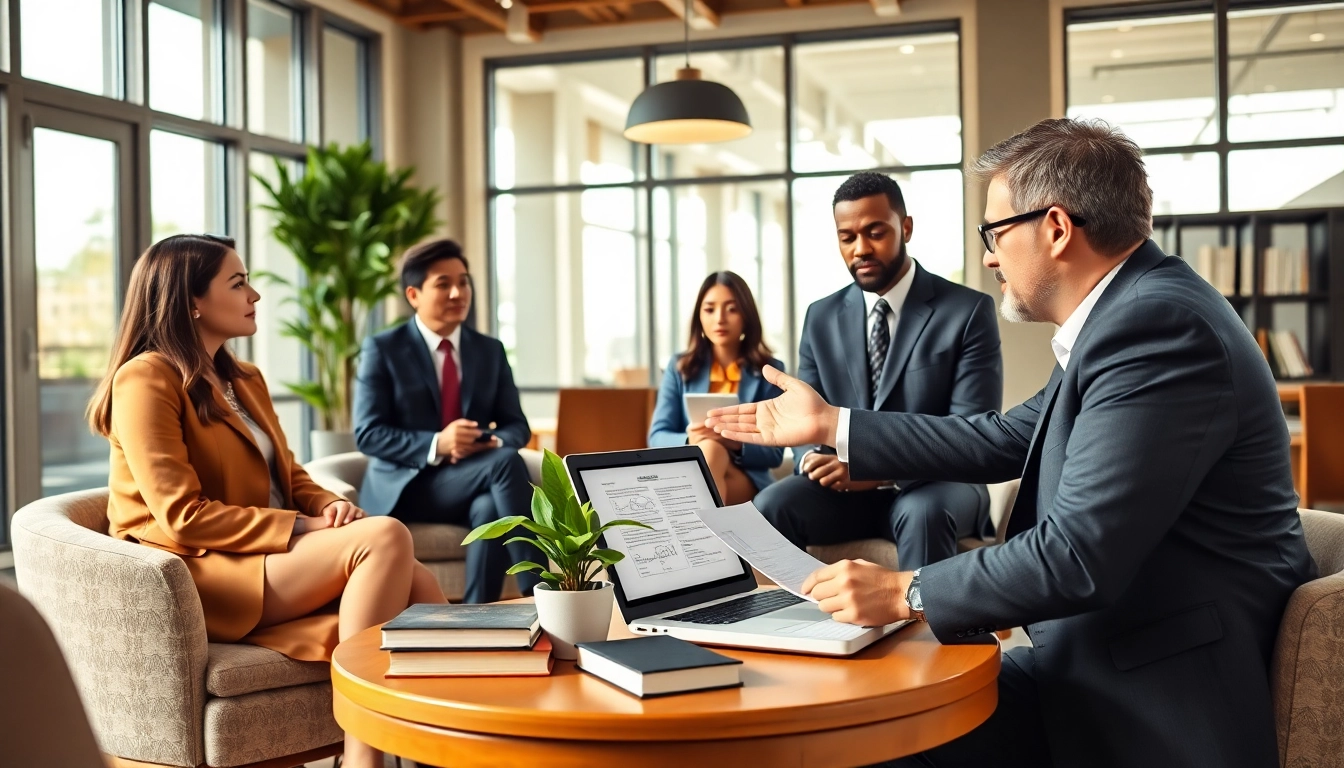 Engaging discussion at a modern legal office, showcasing https://www.ihavealawsuit.com services.