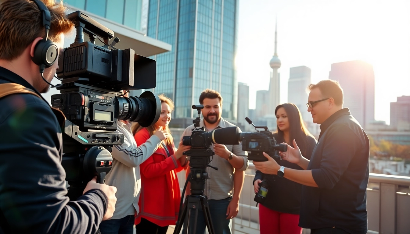 Edmonton production companies collaborating on a film set with diverse team members.