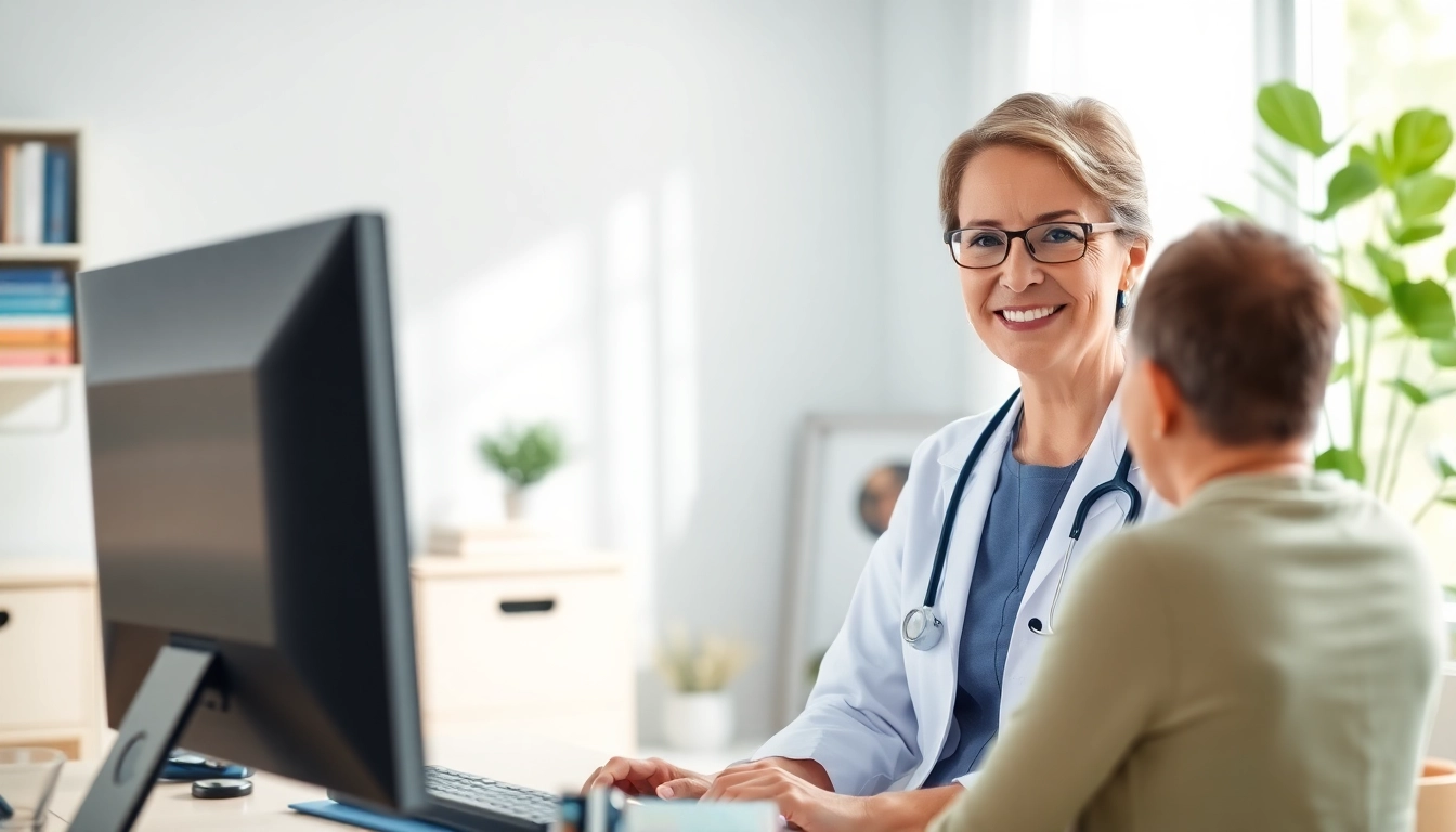 Engaging same day online doctor visit between a patient and doctor in a home office setting.