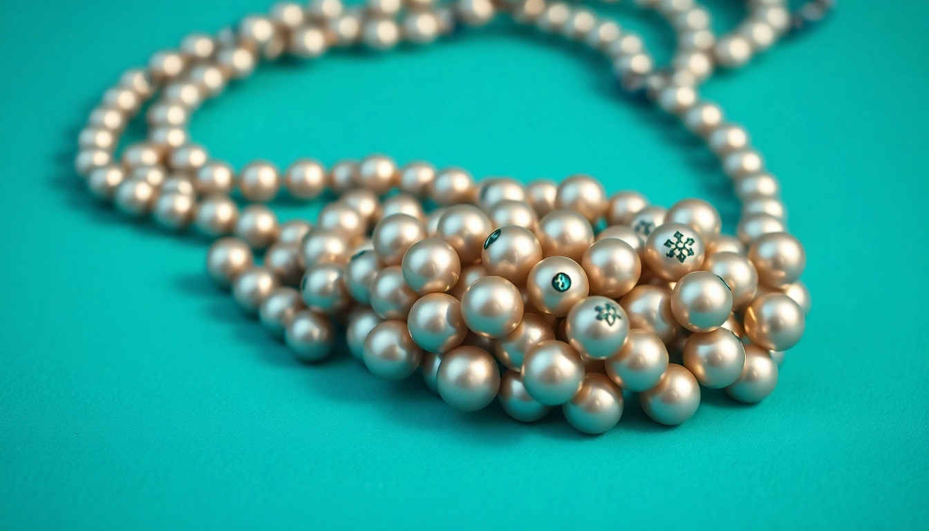 Navajo Pearls Canada showcased beautifully with intricate designs on a turquoise background.