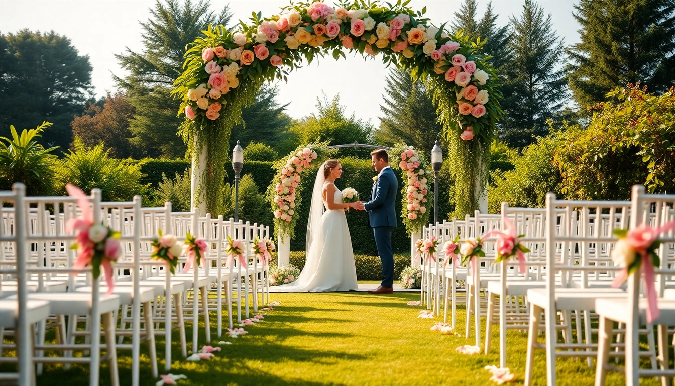 Inspirierende location hochzeit mit eleganter blumendekoration im Freien.